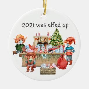 Adorno De Cerámica Taller de duendes divertido de Navidad 2021