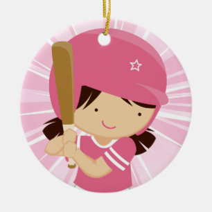 Adorno De Cerámica Talud del chica del softball en rosa y blanco