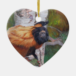 Adorno De Cerámica Tamarin Negro-hecho frente del león