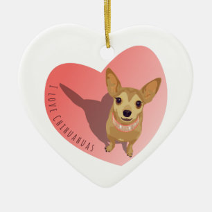 Adorno De Cerámica Tan Chihuahua en el corazón de un collar rosado co