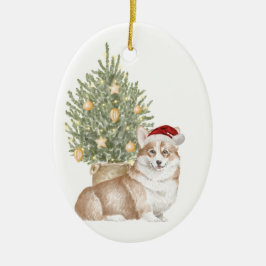 Adorno De Cerámica Tan Corgi Holiday Watercolor Pet Dog Christmas
