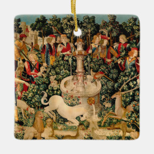 Adorno De Cerámica Tapices de Unicornio Medievales Impreso: Met Clois