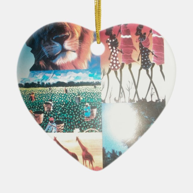 Adorno De Cerámica Tapiz keniano: Vida silvestre, cultura y playa cos (Frente)