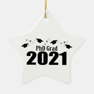 Adorno De Cerámica Tapones Y Diplomas De PhD Grad 2021 (Negro)