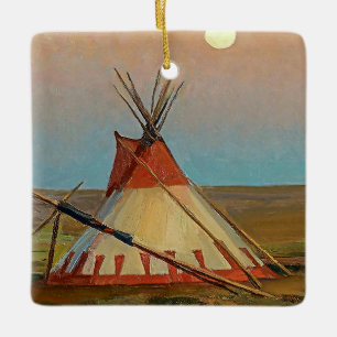 Adorno De Cerámica “Tarde en la Reserva Blackfeet” por Maynard