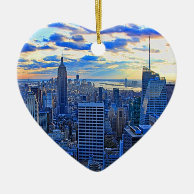 Adorno De Cerámica Tarde por la tarde NYC Skyline mientras la puesta  (Frente)
