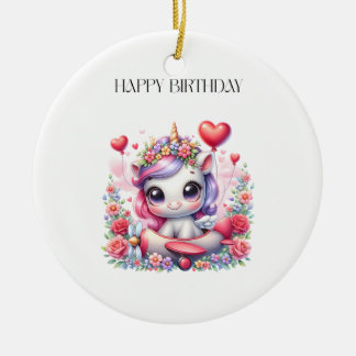 Adorno De Cerámica Tarjeta de cumpleaños de piloto de unicornio