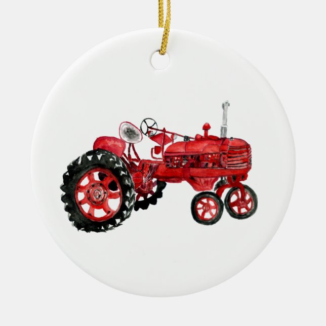Adorno De Cerámica Tarjeta de dibujo de tractor rojo antiguo (Frente)