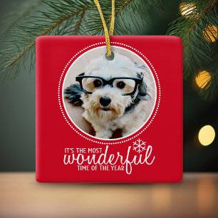Adorno De Cerámica Tarjeta de Feliz Navidad con Foto Rojo Maravilloso