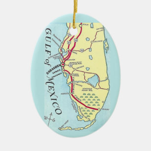 Adorno De Cerámica Tarjeta de Mapa Vintage de la Costa Oeste de Flori
