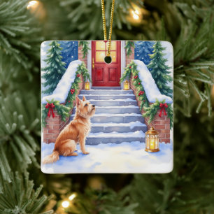 Adorno De Cerámica Tarjeta de Navidad de escalera nevada con Cesky Te