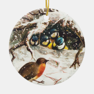 Adorno De Cerámica Tarjeta de Navidad de la era Victoriana antigua, p