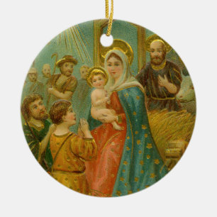 Adorno De Cerámica Tarjeta de Navidad de la Natividad de la Era Eduar