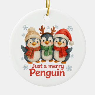 Adorno De Cerámica Tarjeta de Navidad de un Pingüino Feliz – Navidade