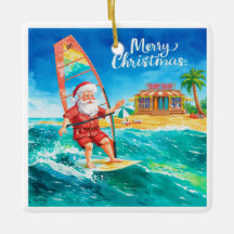 Tarjeta de Navidad de Windsurfing Santa Beach