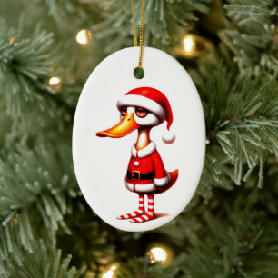 Adorno De Cerámica Tarjeta de Navidad divertida de pato animado