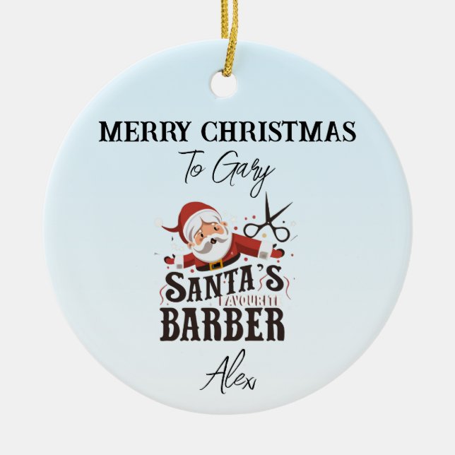 Adorno De Cerámica Tarjeta de Navidades Barber Personalizados (Frente)