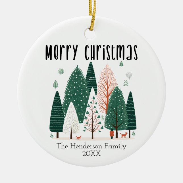 Adorno De Cerámica Tarjeta de Navidades de la familia Cute Winter Pin (Frente)