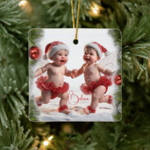Adorno De Cerámica Tarjeta de Navidades de Navidades Bebés