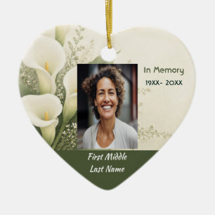 Adorno De Cerámica Tarjeta de oración conmemorativa White Lily con fo