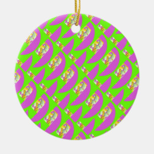 Adorno De Cerámica Tarjeta de patrones limones verdes y púrpura brill