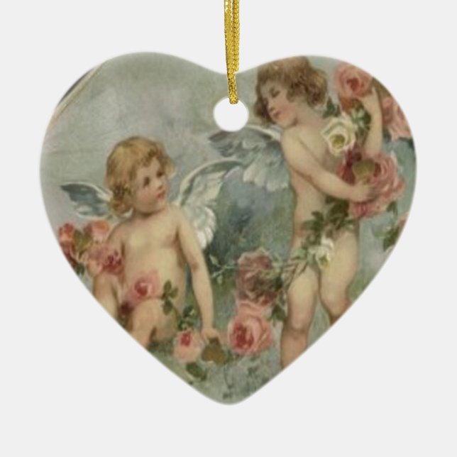 Adorno De Cerámica Tarjeta de San Valentín de Cherubs Victorianos Ret (Frente)