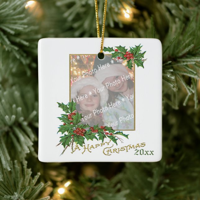 Adorno De Cerámica Tarjeta de vacaciones para Navidades felices con i (Árbol)