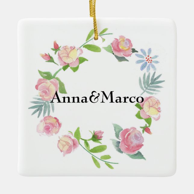 Adorno De Cerámica tarjeta floral acuarela (Anverso)