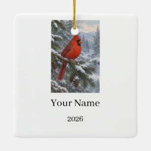 Adorno De Cerámica Tarjeta personalizada de Navidad del cardenal rojo