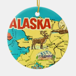 Adorno De Cerámica Tarjeta postal de mapa vintage de Alaska