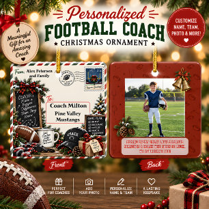 Adorno De Cerámica Tarjeta Postal de Navidad de Entrenador de Fútbol