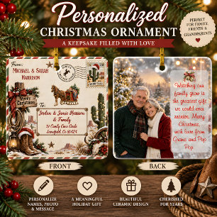 Adorno De Cerámica Tarjeta postal de Navidad occidental personalizada
