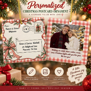 Adorno De Cerámica Tarjeta postal de Navidad personalizada a cuadros