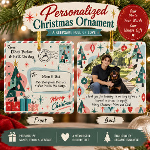 Adorno De Cerámica Tarjeta postal de Navidad personalizada de mediado
