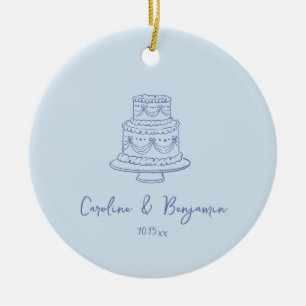 Adorno De Cerámica Tarta de boda azul fresco con dibujo a mano person