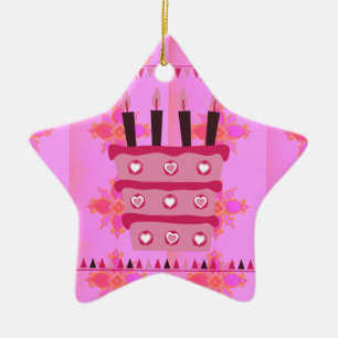 Adorno De Cerámica Tarta Floral de Cumpleaños para Ella/Niñas Impresi