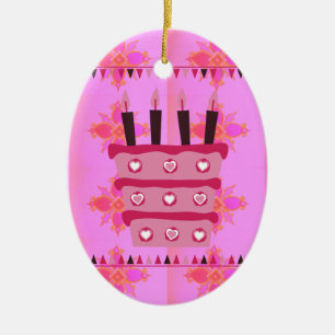 Adorno De Cerámica Tarta Floral de Cumpleaños para Ella/Niñas Impresi