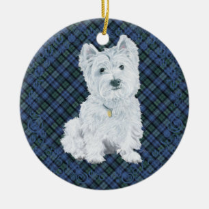 Adorno De Cerámica Tartan Black Watch Westie