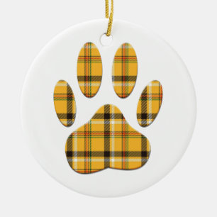 Adorno De Cerámica Tartan Dog Paw Print