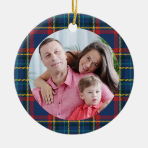 Adorno De Cerámica Tartan Escocés Azul Real, rojo y otras rayas