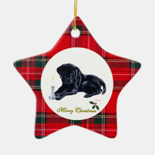 Adorno De Cerámica Tartán negro del perrito de Labrador del navidad