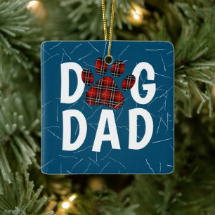 Adorno De Cerámica Tartan Plaid Dog Dad Pawprint
