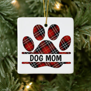 Adorno De Cerámica Tartan Plaid DOG MOM Pawprint