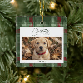Adorno De Cerámica Tartan Plaid Dog Photo Navidades