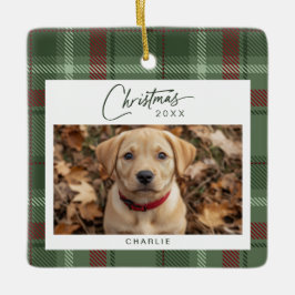Adorno De Cerámica Tartan Plaid Dog Photo Navidades