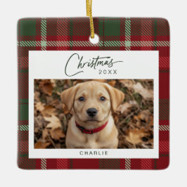 Adorno De Cerámica Tartan Plaid Dog Photo Navidades
