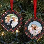 Adorno De Cerámica Tartán Plaid Happiness es you as Friend 2 Photo<br><div class="desc">Navidades adornan las fotos con sus fotos personalizados y la tipografía de estilo art deco. El diseño es de doble cara y la plantilla está preparada para que añadas tus fotos al frente y al fondo. El año y la redacción son totalmente editables - la redacción de la muestra dice...</div>