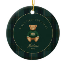 Tartan Plaid Verde Oscuro Primer Navidad del Bebe