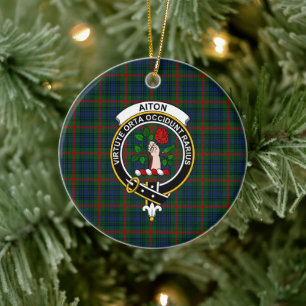 Adorno De Cerámica Tartan y Cresta del Clan Escocés Aiton