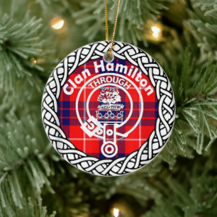 Adorno De Cerámica Tartan y Escudo del Clan Escocés Hamilton